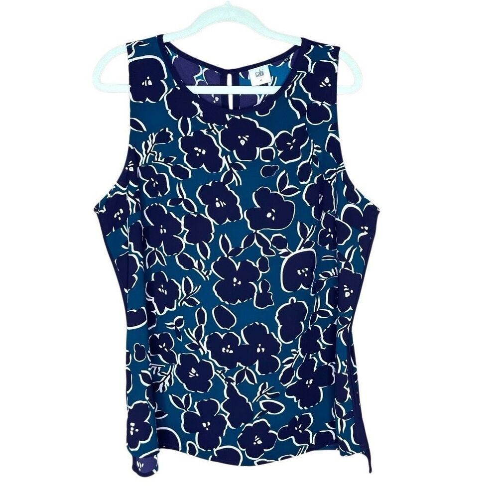 Cabi Warhol Floral Teal Purple Tank Blouse #3087 Size XL